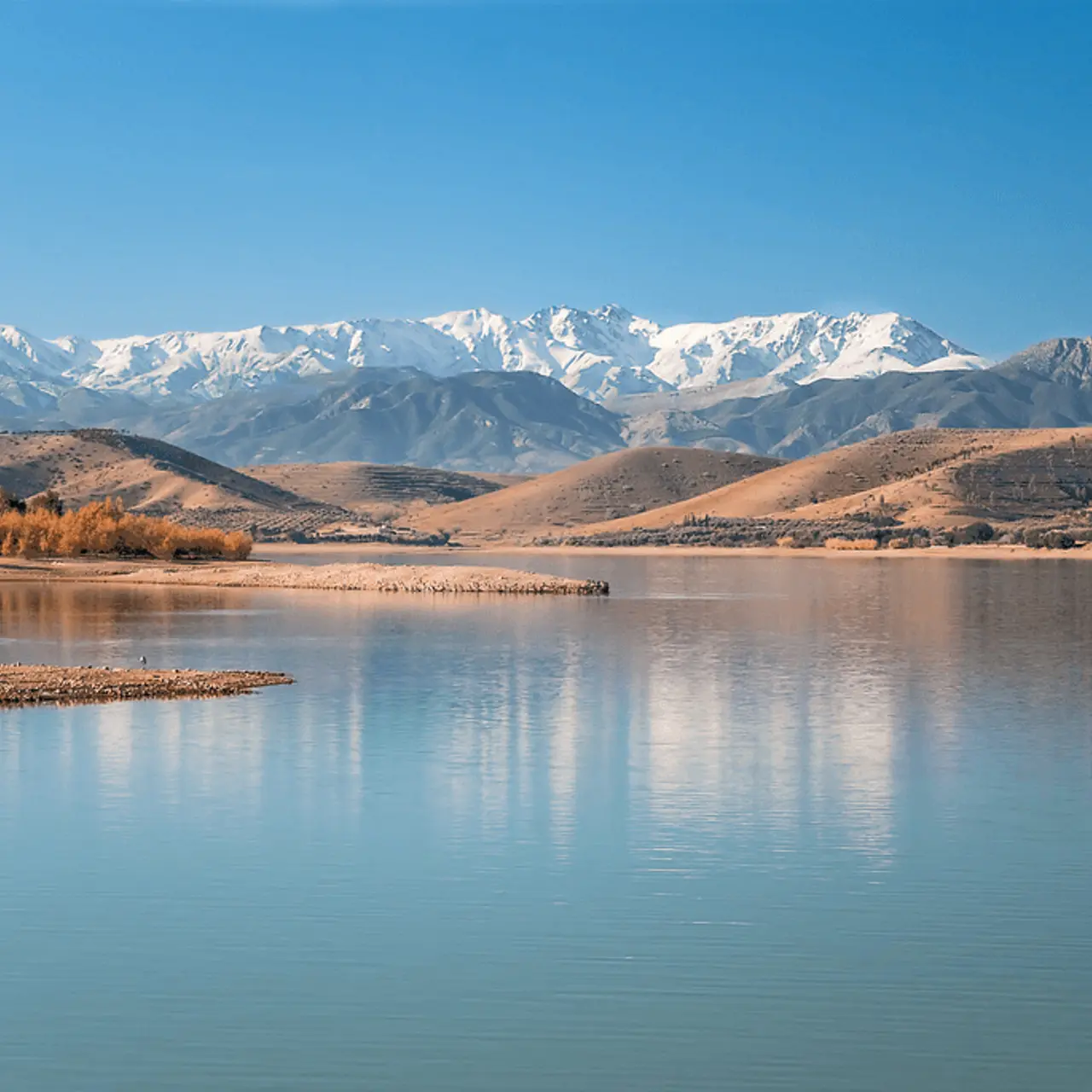 Lac Lalla Takerkoust with Atlas Mountains